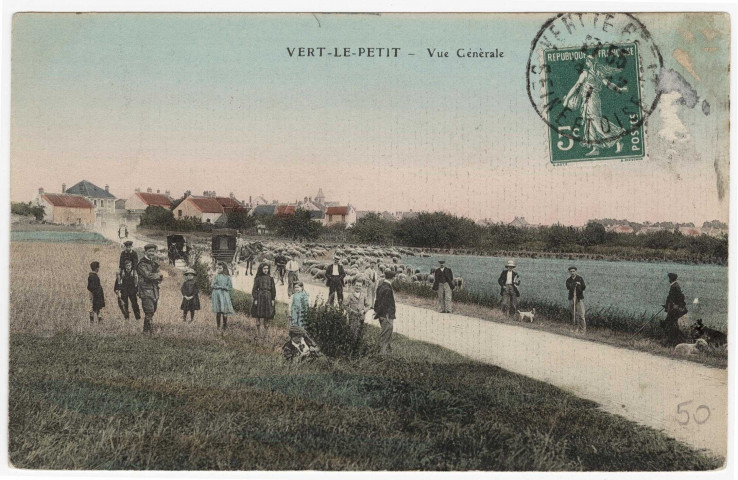 VERT-LE-PETIT. - Vue générale [1911, timbre à 5 centimes, coloriée]. 