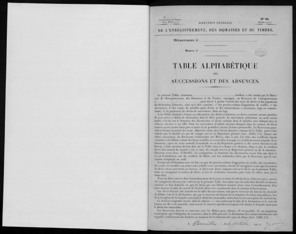 ARPAJON, bureau de l'enregistrement. - Tables alphabétiques des successions et des absences.- Vol. 18, 1920 - 1925. 