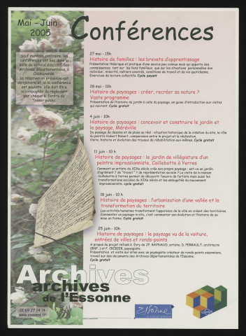 CHAMARANDE.- Programme des conférences organisées en mai-juin 2005, Archives départementales de l'Essonne, 2005. 