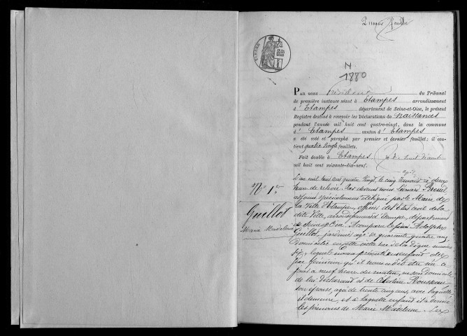 ETAMPES. Naissances : registre d'état civil (1880). 