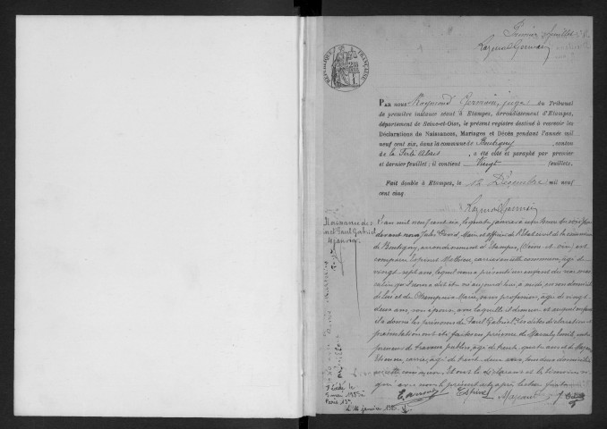 BOUTIGNY-SUR-ESSONNE.- Naissances, mariages, décès : registre d'état civil (1906-1919). 