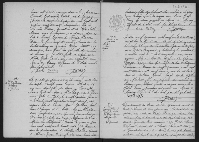 MASSY. - Décès : registre d'état civil. 