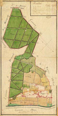 SOISY-SOUS-ETIOLLES. - Plans d'intendance. Plan, Ech. 1/200 perches, Dim. 90 x 50 cm, [fin XVIIIe siècle]. 