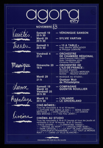 EVRY.- Les spectacles de l'Agora : programme culturel, novembre 1983. 