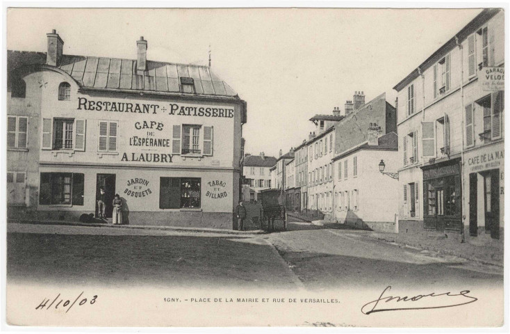 IGNY. - Place de la Mairie et rue de Versailles. Bréger (1903), 1 mot, 5 c, ad. 