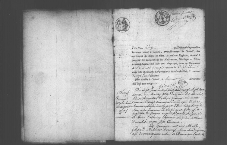 RIS-ORANGIS. Naissances, mariages, décès : registre d'état civil (1827-1837). 