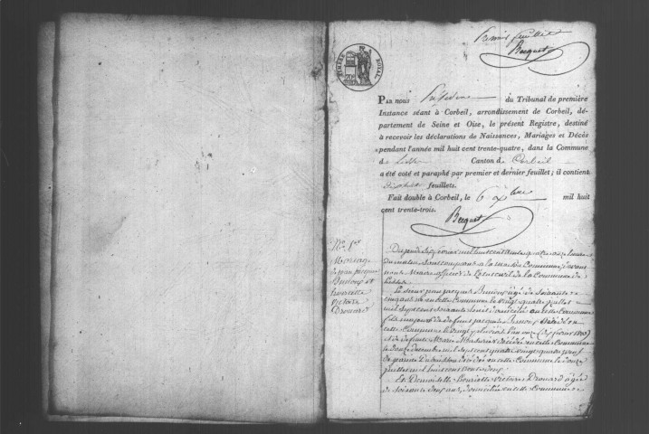 LISSES. Naissances, mariages, décès : registre d'état civil (1834-1846). 
