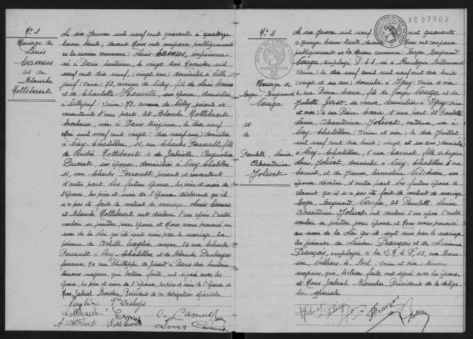 VIRY-CHATILLON. - Mariages : registre d'état civil.