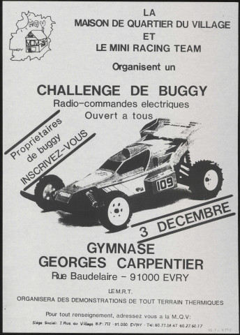 EVRY. - Challenge de buggy radio-commandés électriques, Gymnase Georges Carpentier, 3 décembre 1989. 