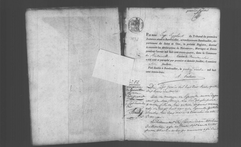 RICHARVILLE. Naissances, mariages, décès : registre d'état civil (1834-1847). 