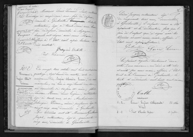 GUIBEVILLE. Naissances, mariages, décès : registre d'état civil (1873-1882). 