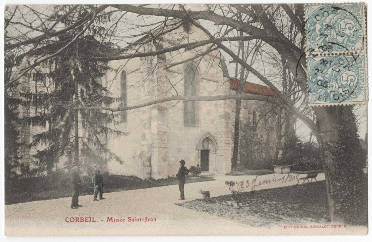 CORBEIL-ESSONNES. - Musée Saint-Jean dans ancienne église, Bonvalot, 1905, 6 lignes, 2x5 c, ad., coloriée. 