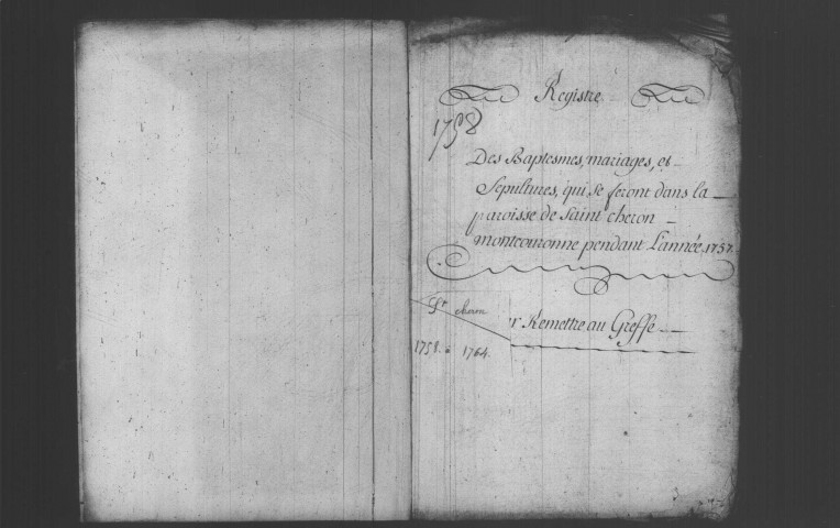 SAINT-CHERON. Paroisse Saint-Chéron : Baptêmes, mariages, sépultures : registre paroissial (1757-1764). 