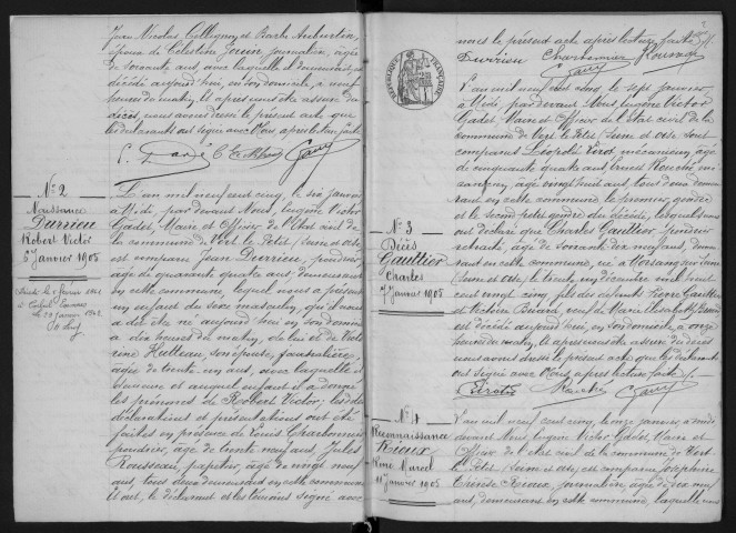 VERT-LE-PETIT. - Naissances, mariages, décès : registre d'état civil.