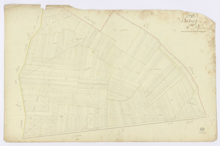 BOISSY-LE-CUTTE. - Section B - Chemin de Cerny (le), 1, ech. 1/1250, coul., aquarelle, papier, 66x101 (1817). 