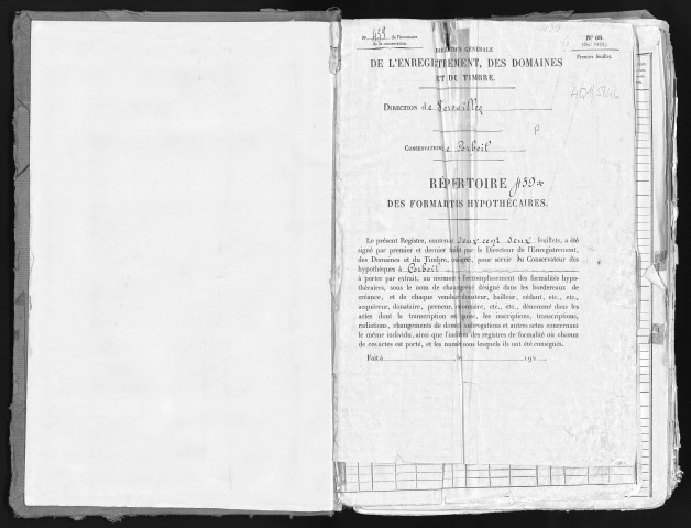 Conservation des hypothèques de CORBEIL. - Répertoire des formalités hypothécaires, volume n° 439 : A-Z (registre ouvert vers 1920). 