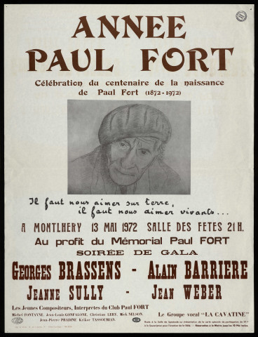 MONTLHERY. - Année Paul Fort. Célébration du centenaire de la naissance de Paul Fort (1872-1972). Soirée de gala, Salle des fêtes, 13 mai 1972. 