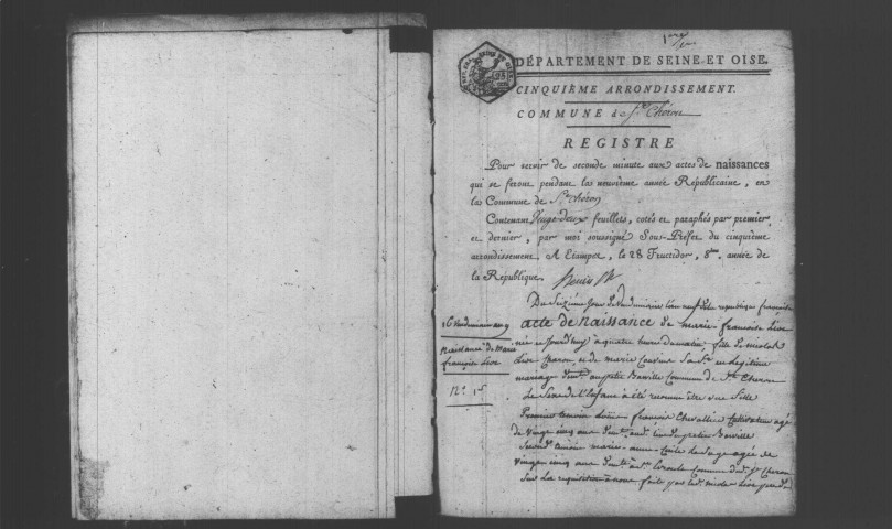SAINT-CHERON. Naissances, mariages, décès : registre d'état civil (an IX-an XI). 