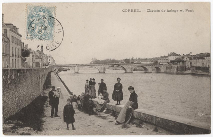 CORBEIL-ESSONNES. - Chemin de halage et pont, Mardelet, 4 mots, 5 c, ad. 