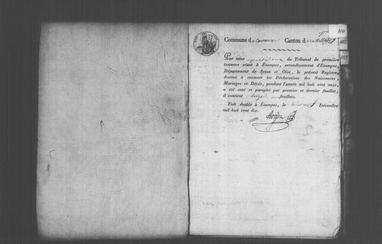 COURANCES. - Naissances, mariages, décès : registre d'état civil (1811-1837). 