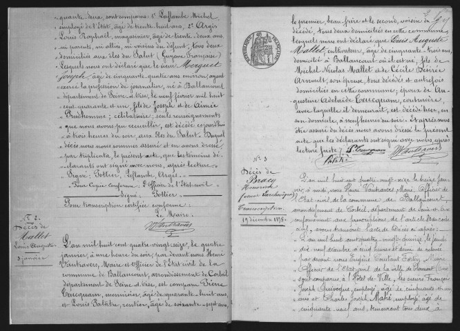 BALLANCOURT-SUR-ESSONNE.- Naissances, mariages, décès : registre d'état civil (1896-1899). 