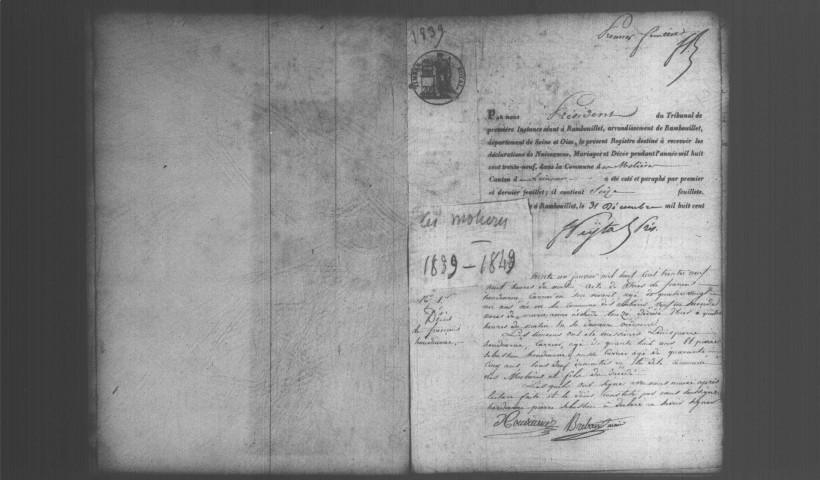 MOLIERES (LES). Naissances, mariages, décès : registre d'état civil (1839-1849). 