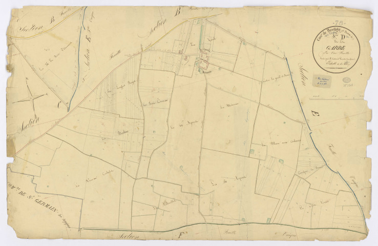 BRETIGNY-SUR-ORGE. - Section D - Garde (la), ech. 1/2500, coul., aquarelle, papier, 65x100 (1820). 