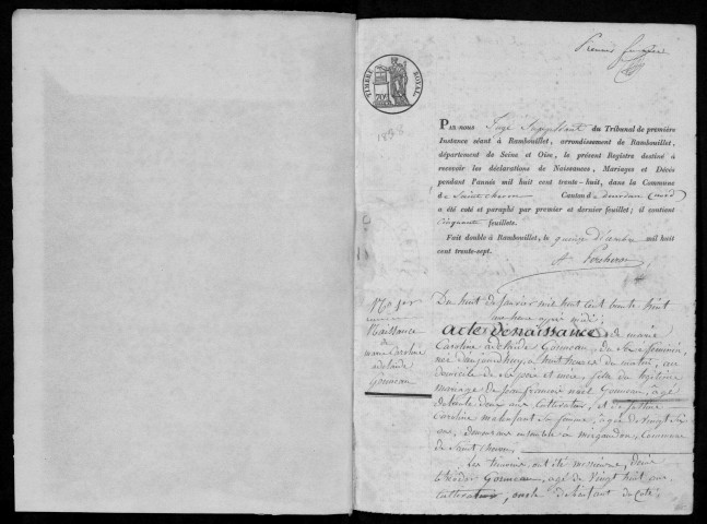 SAINT-CHERON. Naissances, mariages, décès : registre d'état civil (1838-1841). 