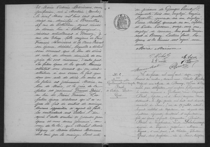 BRUNOY.- Mariages : registre d'état civil (1916). 