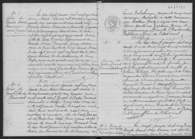 LONGJUMEAU. - Décès : registre d'état civil. 