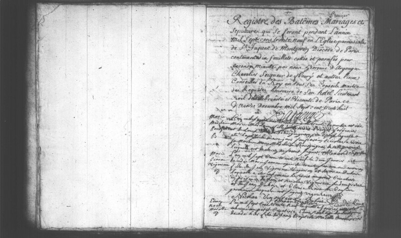 MONTGERON. Paroisse Saint-Jacques et Saint-Christophe : Baptêmes, mariages, sépultures : registre paroissial (1739-1749). 