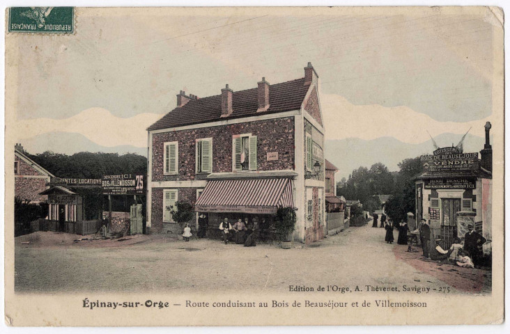 EPINAY-SUR-ORGE. - Route conduisant au bois de Beauséjour et de Villemoisson. Thévenet, 5 c, ad., coloriée. 