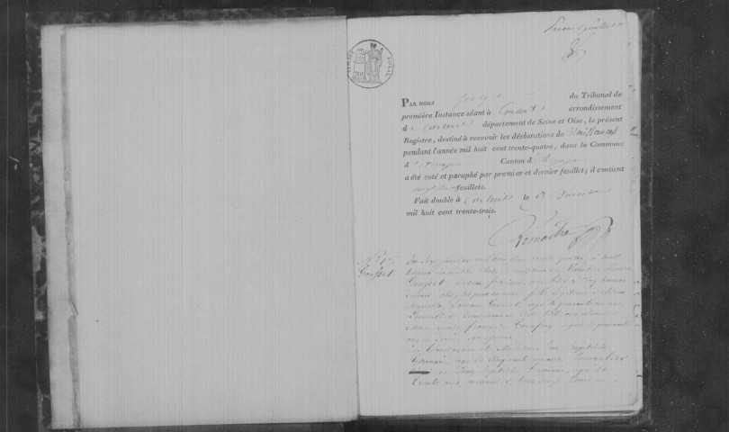 ARPAJON. Naissances : registre d'état civil (1834-1843). 