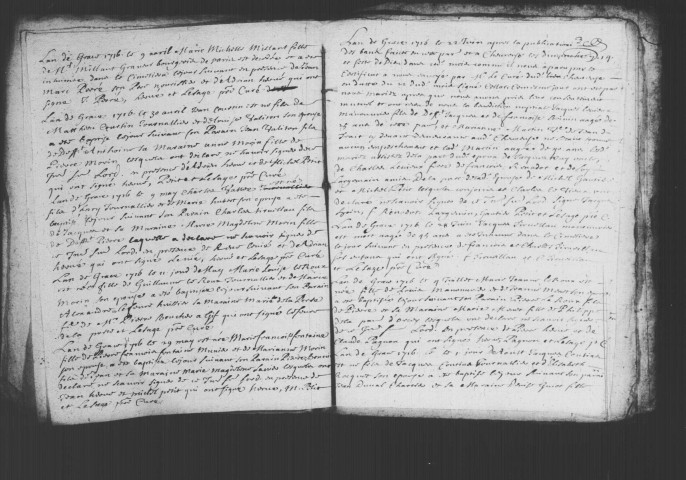 BURES-SUR-YVETTE. Paroisse Saint-Mathieu : Baptêmes, mariages, sépultures : registre paroissial (1688-1736). [Lacunes : B.M.S. (1690-1691, 1711, 1717-1736)]. 