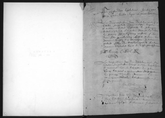 CHALOU-MOULINEUX. - CHALOU-LA-REINE. - Paroisse de Saint-Aignan : registre paroissial des baptêmes (1662-1668), baptêmes, mariages, sépultures (1671-1673), (1693-1694), (1696-1699), (1701-1708). 