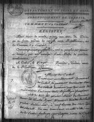 CORBEIL. Décès : registre d'état civil (an XI-1807). 
