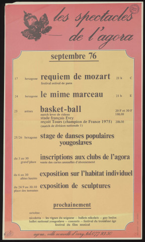 EVRY.- Les spectacles de l'Agora : programme culturel, septembre 1976. 