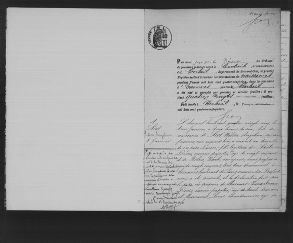 ESSONNES. Naissances : registre d'état civil (1885). 
