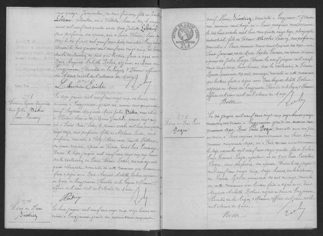 LONGJUMEAU. - Naissances, mariages, décès : registre d'état civil. 