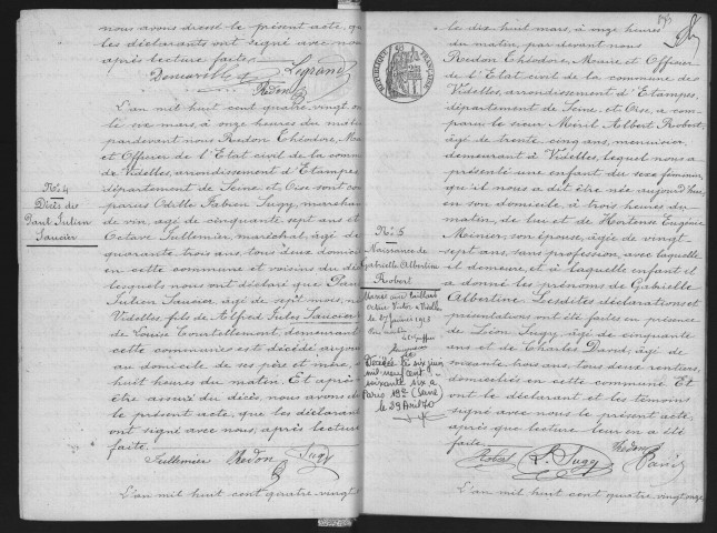 VIDELLES.- Naissances, mariages, décès : registre d'état civil (1891-1905). 