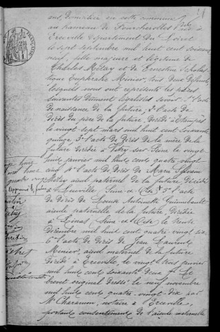 VILLEBON-SUR-YVETTE. Naissances, mariages, décès : registre d'état civil (1891). 