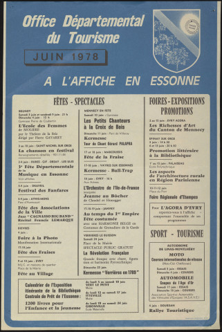 EVRY. - A l'affiche en Essonne : programme culturel, Comité départemental du tourisme, juin 1978. 