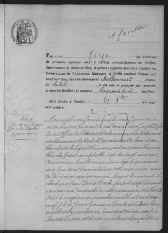 BALLANCOURT-SUR-ESSONNE.- Naissances, mariages, décès : registre d'état civil (1905). 