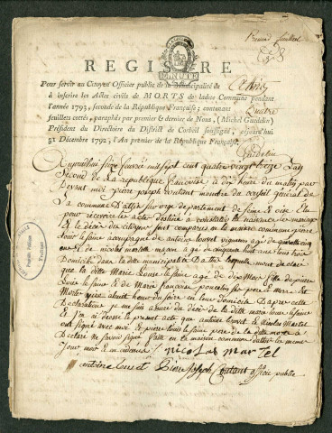 ATHIS-MONS. Commune d'Athis. - Décès : registre d'état civil (1790-an X). 