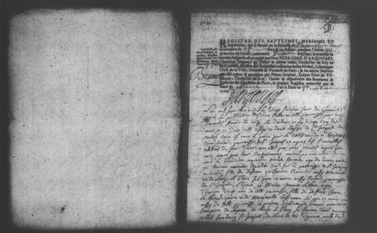 MORSANG-SUR-SEINE. Paroisse Saint-Germain : Baptêmes, mariages, sépultures : registre paroissial (1692-1755). [Lacunes : B.M.S. (1709, 1712-1736, 1740-1742)]. 