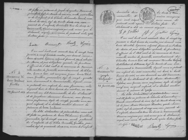 DOMMERVILLE (ANGERVILLE).- Naissances, mariages, décès : registre d'état civil (1863-1880). 