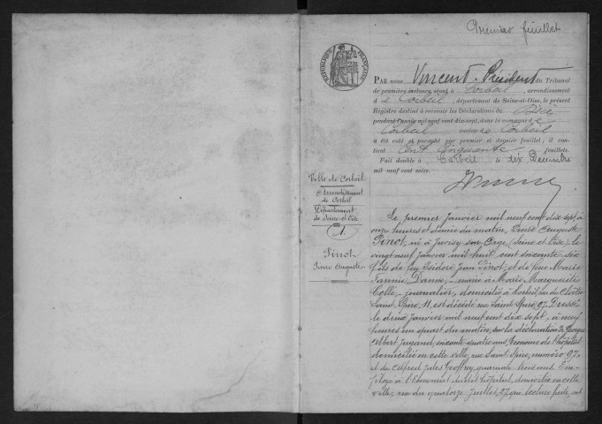 CORBEIL.- Décès : registre d'état civil. 