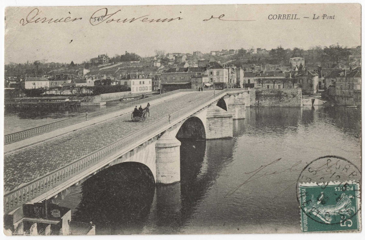 CORBEIL-ESSONNES. - Le pont, Dubuisson, 1909, 2 lignes, 5 c, ad., cote négatif 1B7/1. 