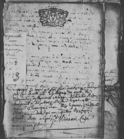 ANGERVILLE. Paroisse Saint-Pierre. - Baptêmes, mariages, sépultures : registre paroissial (1718-1733). 