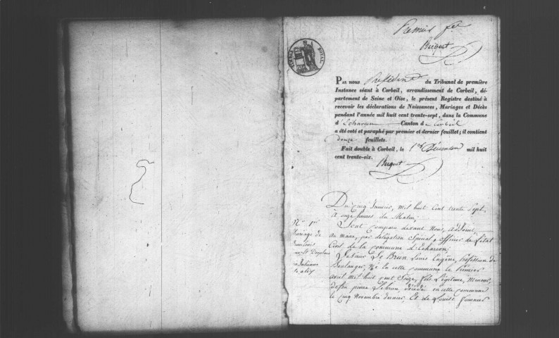 ECHARCON. Naissances, mariages, décès : registre d'état civil (1837-1854). 